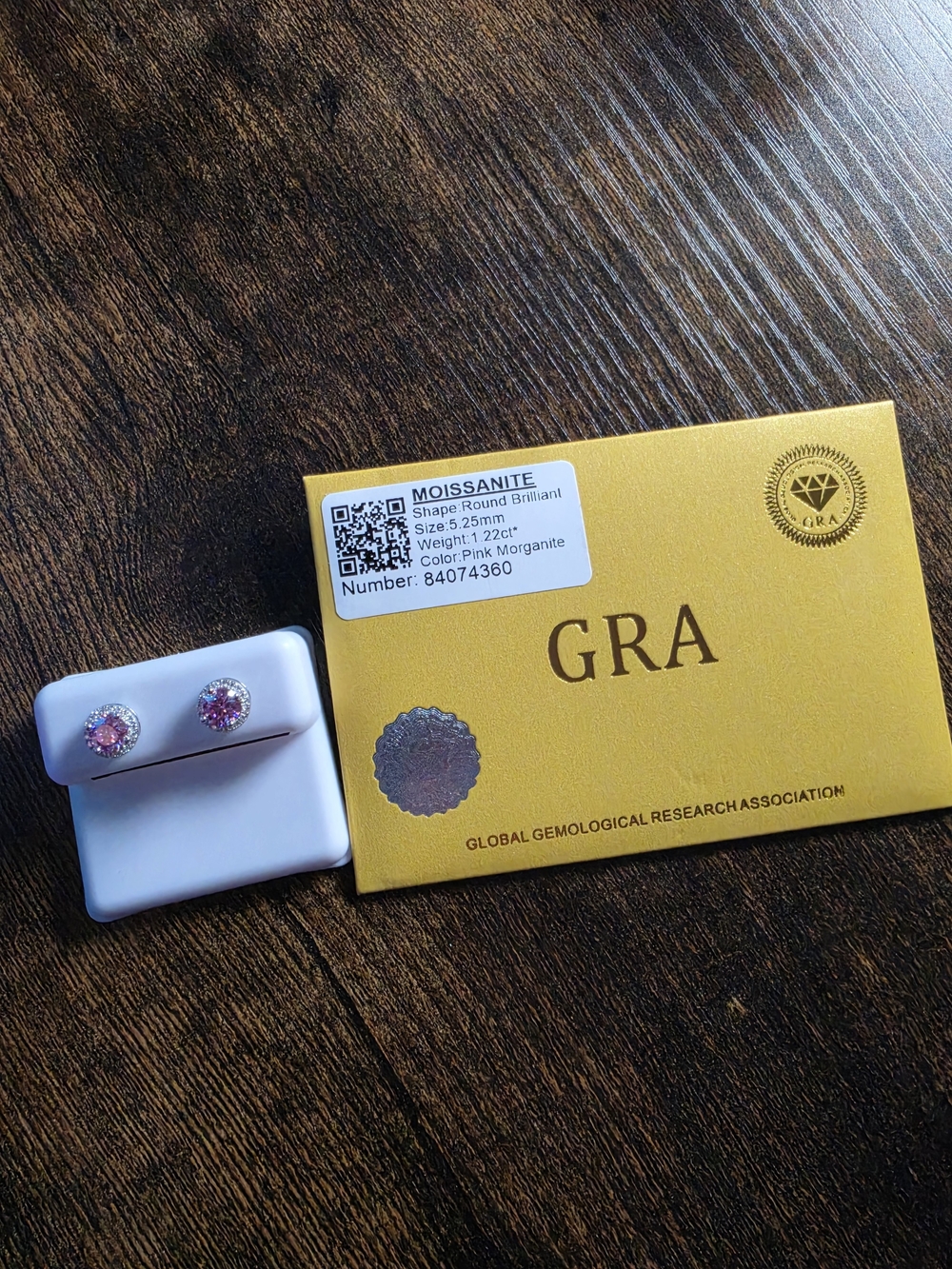 GRA Halo Pink Moissanite Round Stud Earrings Solid 925 Silver - Picture 3 of 4